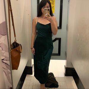 Dark green satin midi dress
